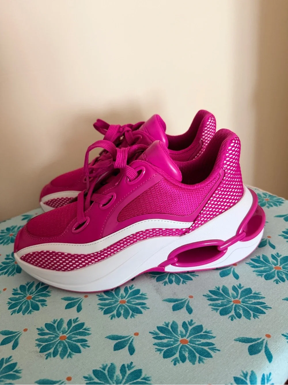 Michael Kors Girls' Bright Fuchsia Sneakers with White Accents